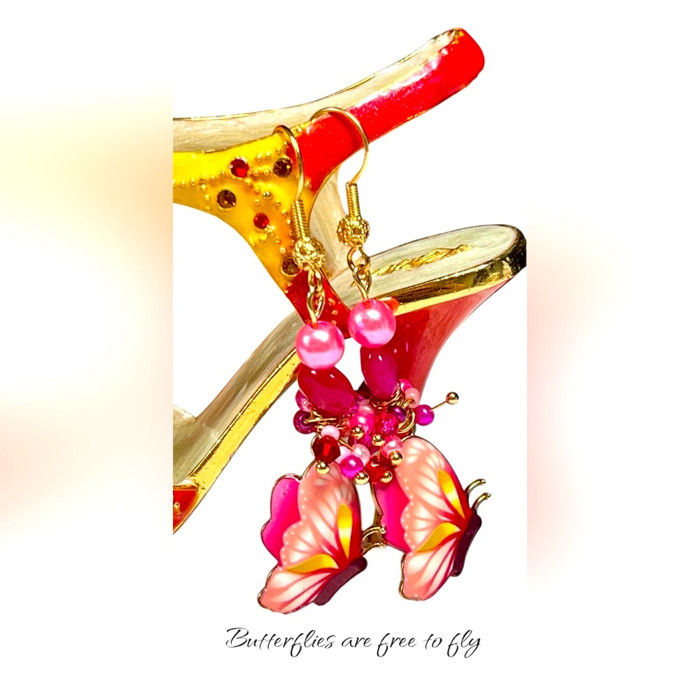 Cute pink and fuchsia butterfly Cluster Earrings